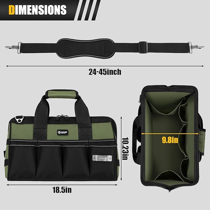 UUP 18-Inch Large Tool Bag, 16-Pocket Portable Tool Box Organizer Storage, Heavy Duty Tactical Toolbag with Big Zipper, Travel Carry Toolbox, Father Day Dad Men Electrician Contractor Welding Gift | 16 Pockets & MOLLE. Detachable Strap & Handle. Non-sl... - Image 2