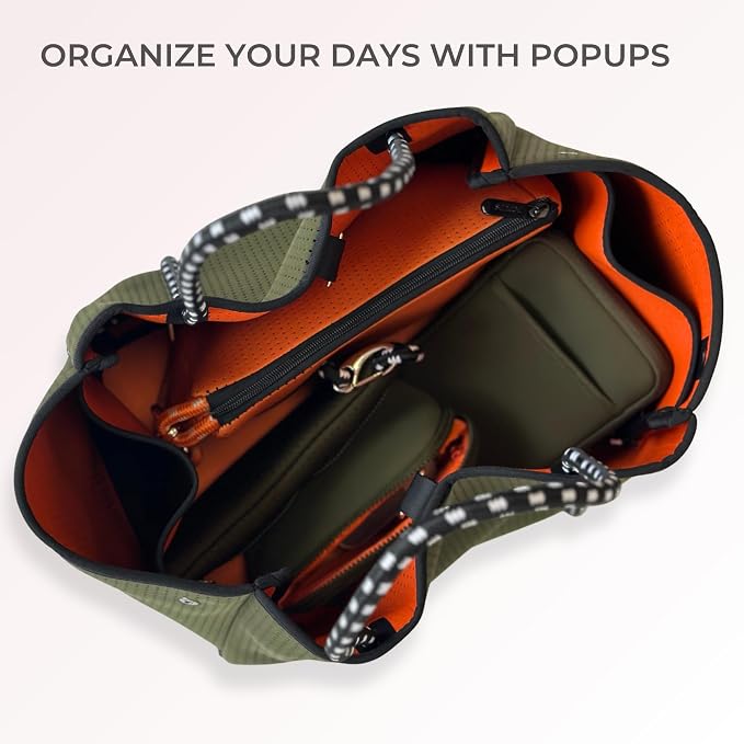 POPUPS Large Neoprene Tote Bag for Women - Everyday Designer Handbag for Travel Work and Beach with Pockets and Zipper Pouch - Image 6