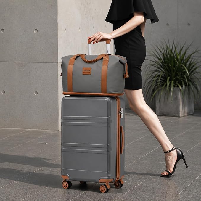 Kono Suitcase Set 3 Piece Luggage Set Expandable with Spinner Wheels | Lightweight PC+ABS Carry On Hardside Luggage with TSA Lock (Apricot Grey, 6 piece set) - Image 2