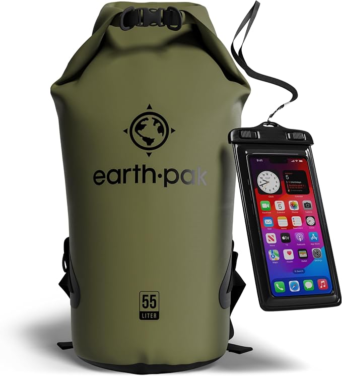 Earth Pak Waterproof Dry Bag - Roll Top Waterproof Backpack Sack Keeps Gear Dry for Kayak with Waterproof Phone Case by earthpak