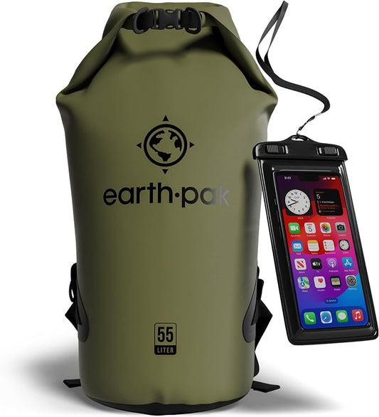 Earth Pak Waterproof Dry Bag - Roll Top Waterproof Backpack Sack Keeps Gear Dry for Kayak with Waterproof Phone Case by earthpak
