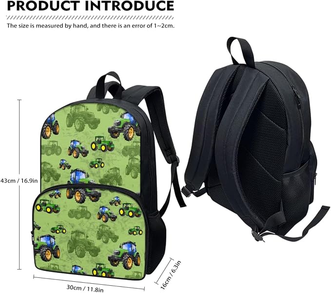 Cartoon Farm Tractor Kids Backpack with Lunch Box Pencil Bag Bottle Carrier Bag Sling Bags 4 Pcs Cute Tractor Backpack Sets for Boy Girl Middle School Primary Student Bookbag Casual Daypack - Image 2