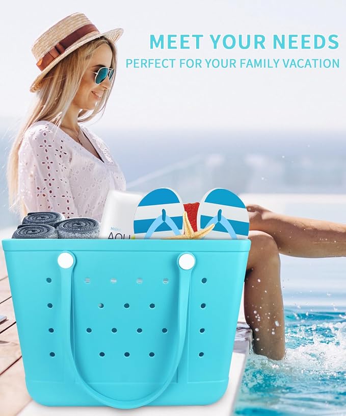 Extra Large Rubber Beach Bag Tote Bag for Women Waterproof Bag | Waterproof EVA Beach Tote with Zipper Pocket & Non-Slip Bottom | Sturdy Tote for Beach Pool Boat Groceries & Travel - Image 5