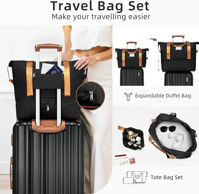 LARVENDER Luggage Set 6 Piece Large Suitcases with Wheels, Suitcase Set ABS Hard Shell Luggage Sets with Spinner Wheels, Carry On Luggage TSA Lock Travel Luggage for Men Women(Black) - Image 3
