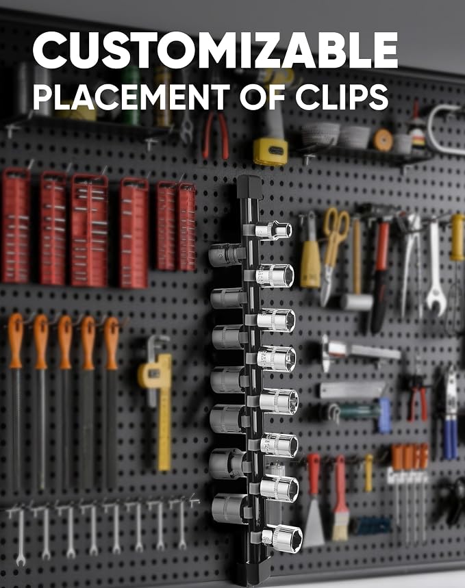 ALOANES 9PC Socket Organizer, Socket Rails Fit 1/2", 1/4" and 3/8" Drive | Heavy Duty ABS Socket Holders Hold up 129 Sockets for Toolbox Drawer Bags(Grey) - Image 5