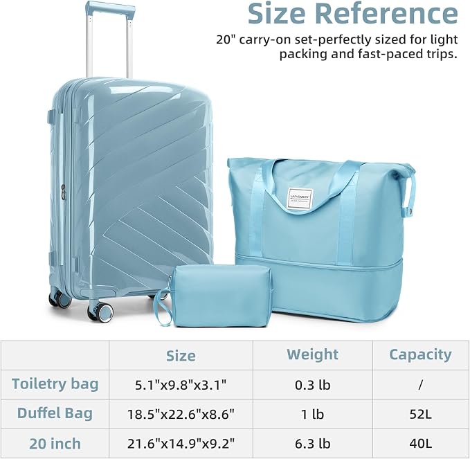 Carry On Luggage 22x14x9 Airline Approved, 20 Inch Expandable Hardshell Luggage Carry-on Suitcases with Spinner Wheels, Carry On Suitcase Set for Women (BLUE) - Image 6