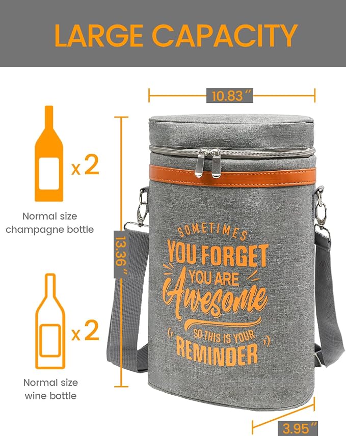 Wine Cooler Bag Gift Set with 2 Tumblers, Insulated Portable Wine Carrier Holds 2 Bottles, Perfect for Outdoor Use, Ideal Easter Birthday Anniversary Gift for Women & Men Wine Lovers - Image 2