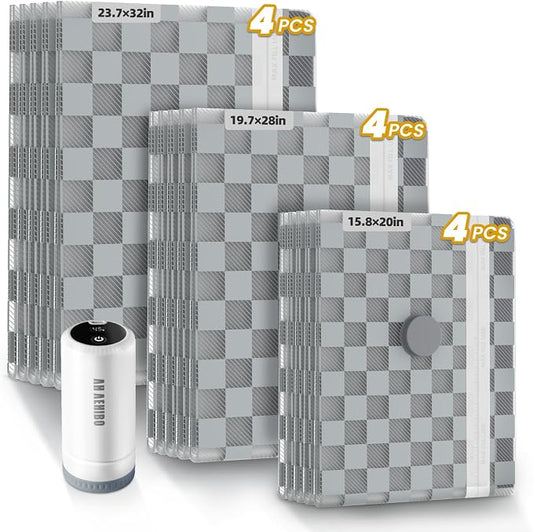 Travel Essentials set, Vacuum Bags for Travel with Digital Display air Pump,12 PCS Combo Size for Luggage and Suitcase,Space Saver for Clothes by AHAEHIBO