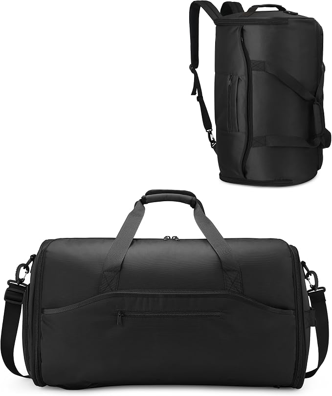 NPBAG Convertible Garment Duffle Bags for Travel - Carry on Garment Bag, Suit Bag for Men & Women, 3 in 1 Foldable Travel Duffle Backpack with Shoulder Strap (Black) by NPBAG