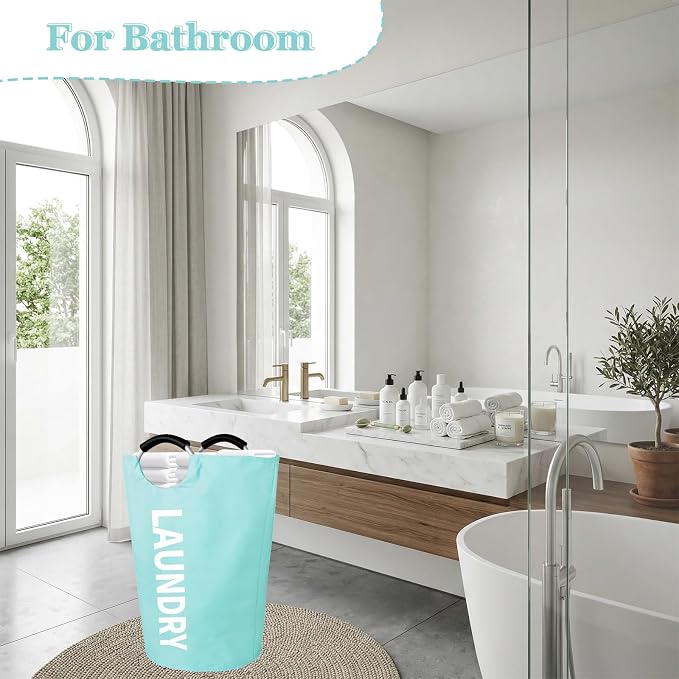 WOOHA 125L Large laundry basket,Collapsible laundry hamper, Tall Clothes Baskets Folding Washing Bin Foldable Fabric Hamper Bags for Bedroom, Closet,Bathroom,College,laundry bag,lightblue - Image 6