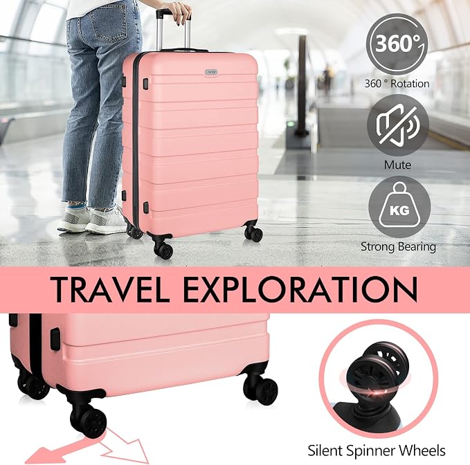 AnyZip Luggage PC ABS Hardside Lightweight Suitcase with 4 Universal Wheels TSA Lock Checked-Large 28 Inch Pink - Image 3