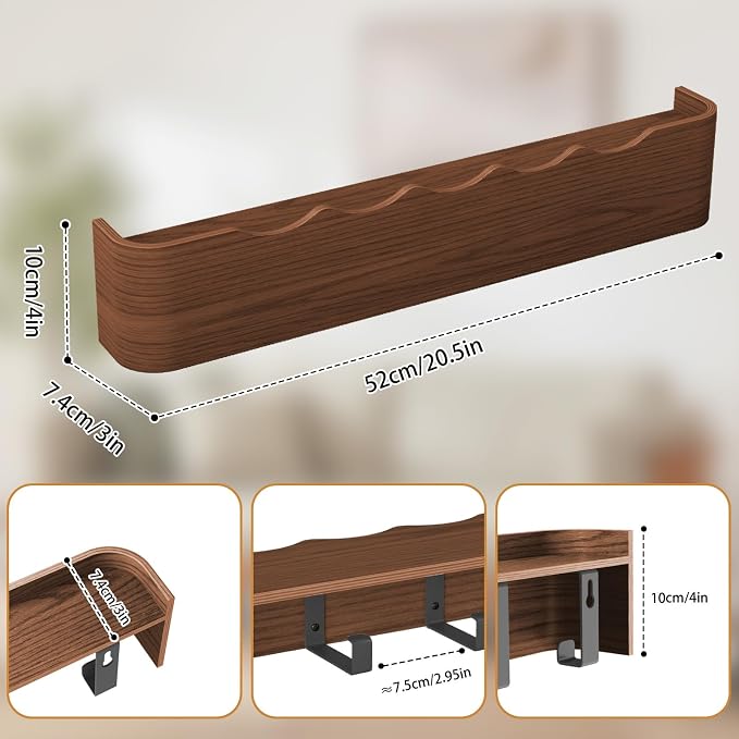 Wall Mounted Coat Rack with Shelf, Wooden Entryway Organizer with Hidden Metal Hooks for Hanging Coats Bags Keys, Modern Floating Shelf for Hallway Bathroom - Image 2
