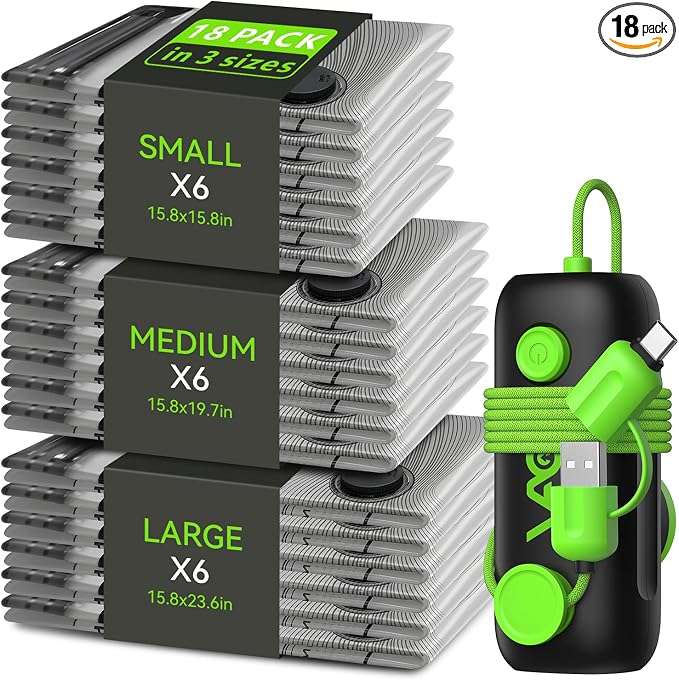 Vacuum Bags for Travel - USB Electric Pump, 18 Pack Carry-on Size Vacuum Seal Bags for Clothing - Space Saver Vacuum Storage Bags for Luggage, Travel Essentials. by Unknown
