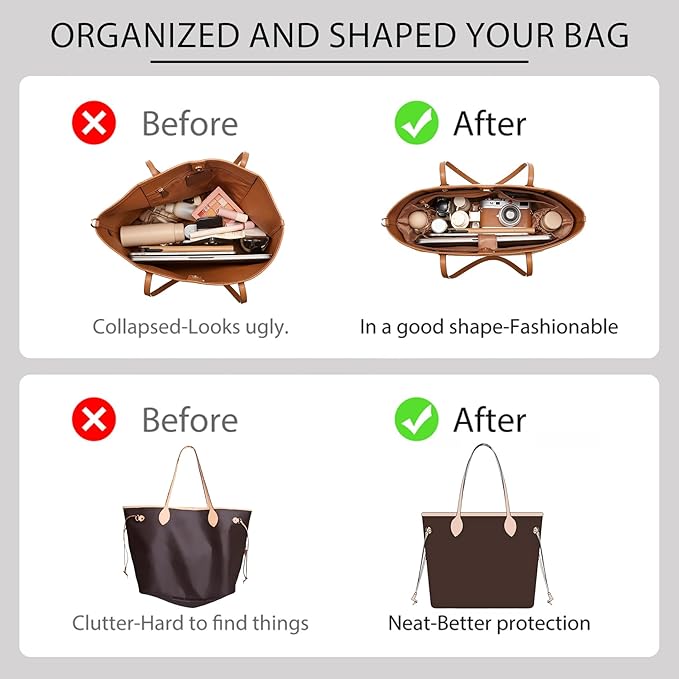 Purse Organizer Insert for LV Neverfull MM, Nylon Bag Organizer with 13" Laptop Sleeve, Deep Elastic Bottle Holders, YKK Zipper Pocket, 6 Compartments,Lightweight Luxury Tote Insert - Image 4