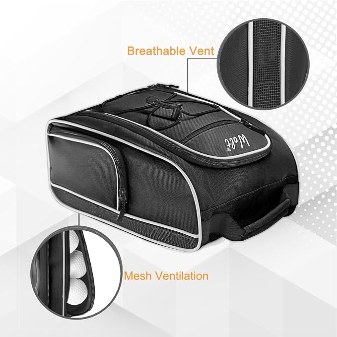 Wolt |Golf Shoe Bag for Travel- Zippered Shoes Carrier Bags with Ventilation & Double Outside Accessory Pocket for Socks, Tees, Golf Balls, Etc. for Women and Men (Black) - Image 5