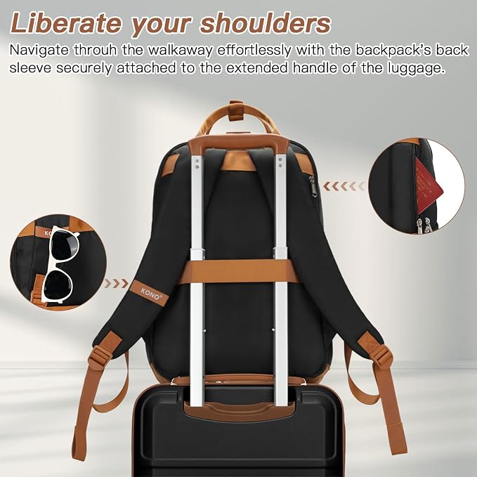 Kono Luggage Set 3 Piece Carry On Hardside Luggage with Spinner Wheels | Lightweight PC+ABS Carry On Suitcase with TSA Lock Apricot Black - Image 5
