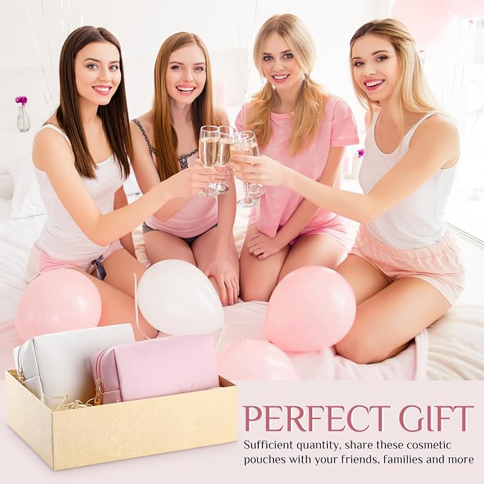 100 Pack Aesthetic Makeup Bags Bulk PU Leather Cosmetic Pouches Waterproof Toiletry Bags Makeup Pouches Bulk for Teen Girls Women Party Gift Travel Storage Back to Teacher Gift (Pink White) - Image 6