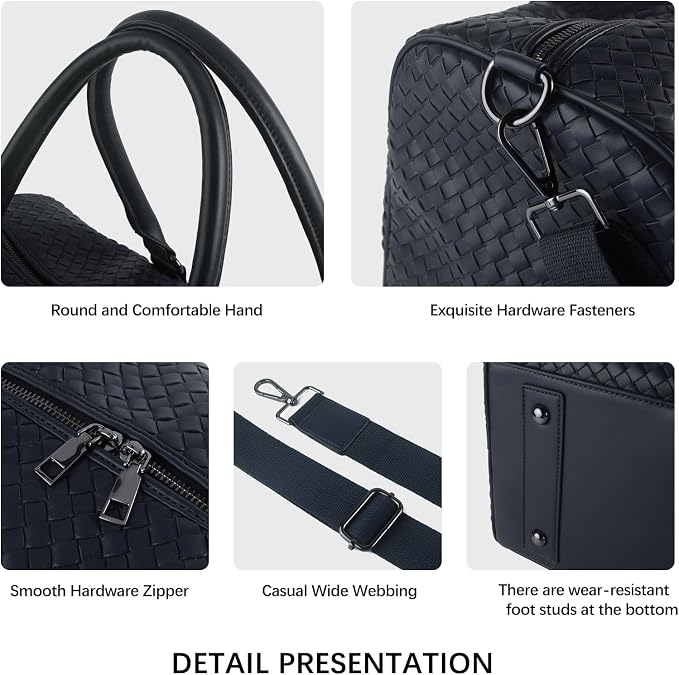 Weekender Bag for Women Men Water-resistant Gym Tote, Leather Woven Travel Duffel Bags with Shoe Compartment - Image 6