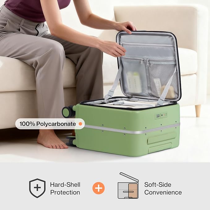 mixi 17x14x9 Carry On Luggage Underseat PC Hard Shell Suitcase Top Opening Aluminum Frame Travel Suitcases with Wheels, Avocado Green - Image 4