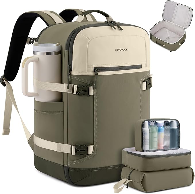 LOVEVOOK 40L Travel Backpack for Women & Men, Airline Approved Carry On Backpack with 3 Packing Cubes, TSA Personal Item Bag, Waterproof Weekender Overnight Backpack Fits 17" Laptop by LOVEVOOK