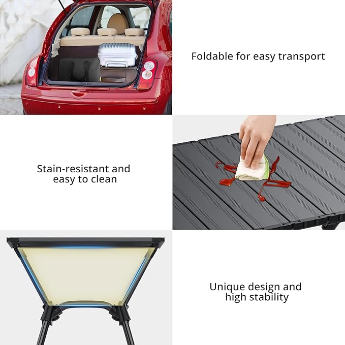 Anbte 3ft Roll Up Camping Table Max 27.5", 4 Adjustable Heights Aluminum Camping Table Foldable Waterproof with Carrying Bag, Lightweight, for Garden Picnic Outdoor Travel Beach, 35” X 16”, Black - Image 3