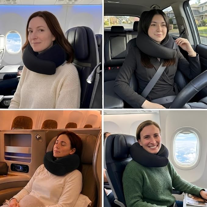FlyHugz® Neck Travel Pillow Memory Foam Neck Pillow for Comfort on Airplane Compact and Ergonomic Design for Travel, Car Rides, and Home Use Ideal for Adults and Kids. (Midnight Black) - Image 3