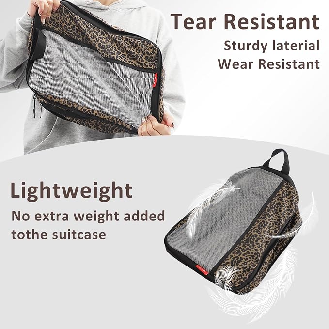 U+U 6 Set Compression Packing Cubes - Ultralight Travel Organizers with Laundry Bag, Space-Saving Suitcase Organizer, Expandable Packing Cubes for Travel, Business Trip and Family Vacation (Leopard) - Image 6