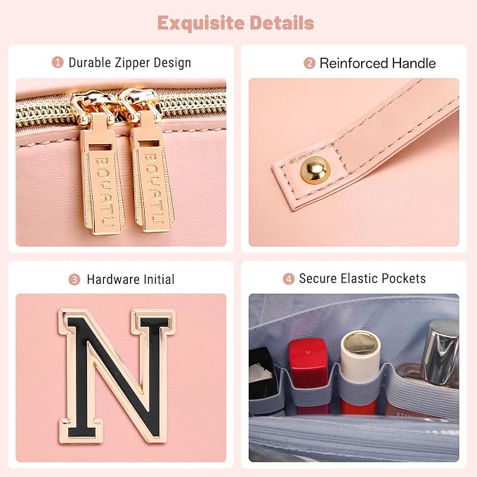 BOYATU Personalized Travel Makeup Bag: 3-in-1 Cosmetic Bag Gift for Women | Initial Make up Bag Organizer - Custom Letters A-Z - Flat Open Portable Toiletry Bag for Birthday Graduation Anniversary - Image 7