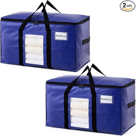 TAILI 2 Pack Dark Blue Extra Large Moving Bags, Heavy Duty Totes with Visible Window, Wrap Around Handles, Great for Storage by TAILI