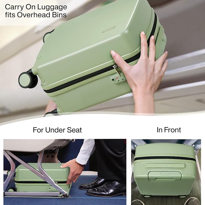 Hanke 16 Inch Underseat Carry On Luggage, Airline-Approved Hard Shell Small Suitcase with Spinner Wheels, Lightweight Tsa Lock Travel Luggage for Short Trips(Bamboo Green) - Image 2