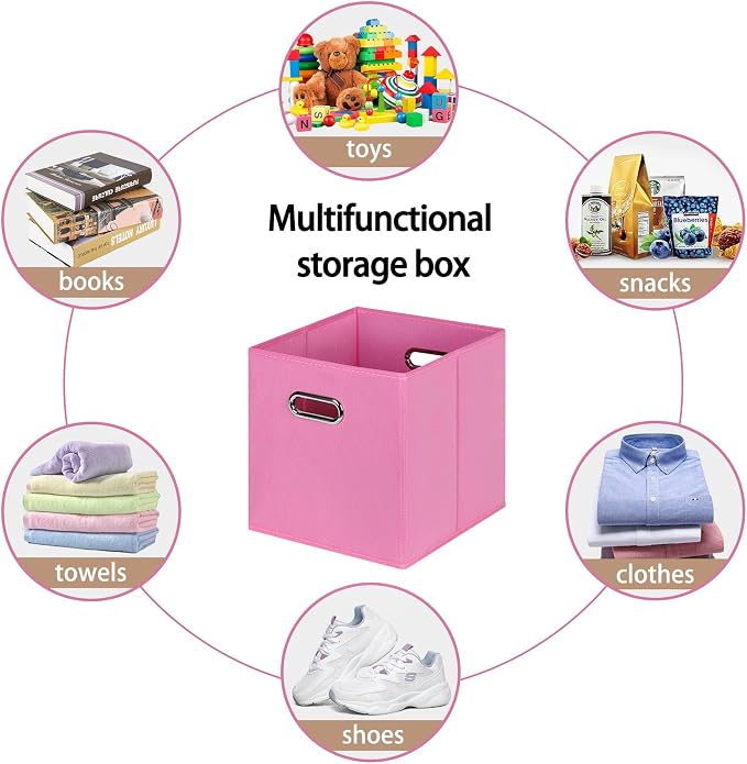 Fabric Cloth Storage Bins,Fabric Cube Bins Organizer with Dual Handles Foldable Cube Storage Baskets for Home Bedroom Storage,Set of 6,(Pink) - Image 3