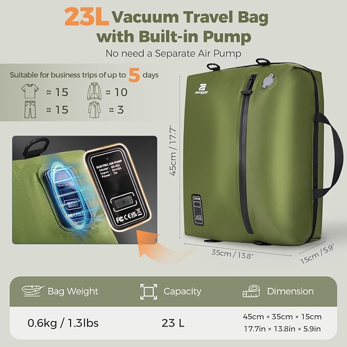 Travel Vacuum Bags with Built-in Pump, Green | Reusable Vacuum Seal Bags for Clothing,Luggage,Packing Compression Storage Bags for Carry-On,Suitcase&Backpack - Image 2