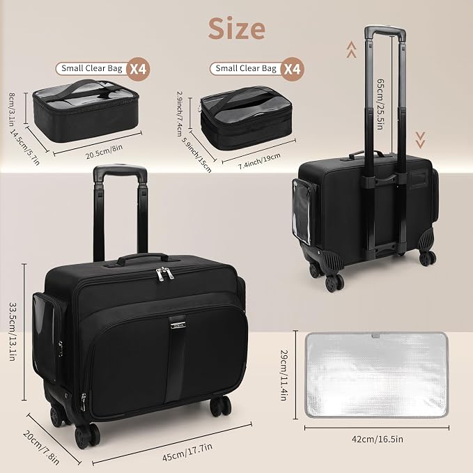 Bagmoly Rolling Makeup Case with 8 Removable Makeup Bags, Makeup Train Case on Wheels Cosmetology Case, Professional Makeup Artist Set Bags Trolley Suitcase Makeup Cart with Adjustable Dividers - Image 3