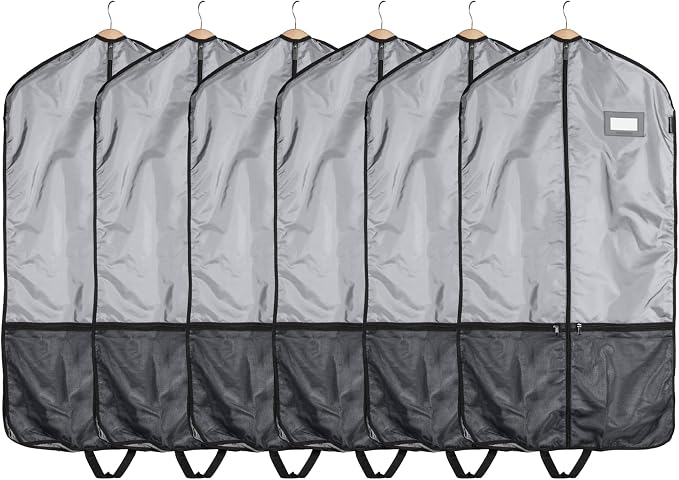 Covermates Deluxe Garment Bag Set for Closet Storage & Travel – Heavy Duty Hanging Suit & Dress Bags with ID Window, Accessory Pockets & Carrying Handles – Premium Wardrobe Protection, Grey by Covermates
