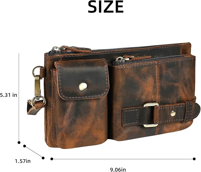 Water Resistant Canvas + Leather Hiking Riding Travel Fanny Waist Pack Small Phone Pouch For Men Women FB811-29 (Z-8135-100% Leather) - Image 7
