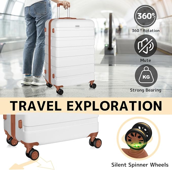 AnyZip Luggage PC ABS Hardside Lightweight Suitcase with 4 Universal Wheels TSA Lock Checked-Large 28 Inch White Brown - Image 3