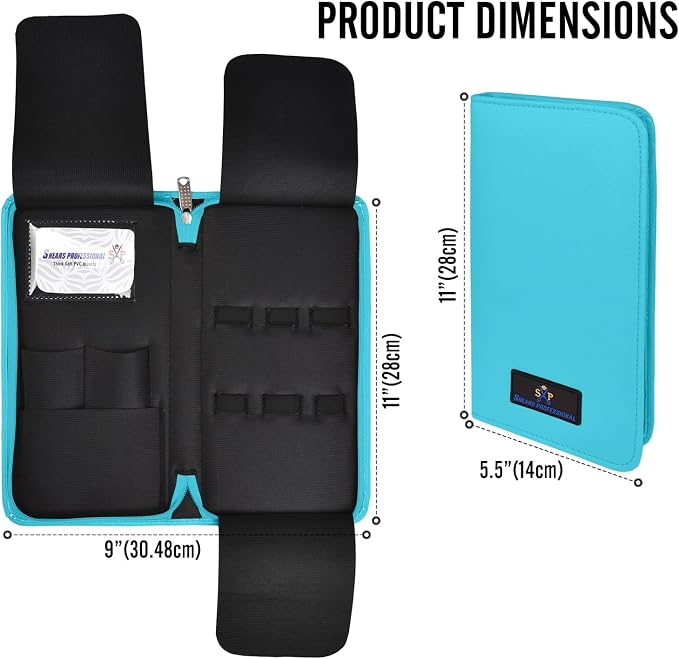Leather 5 Scissor & Shear Storage Case for Hairstylist - Hairdresser -Scissor Holder Perfect for home-saloon use (TURQUOISE) - Image 4