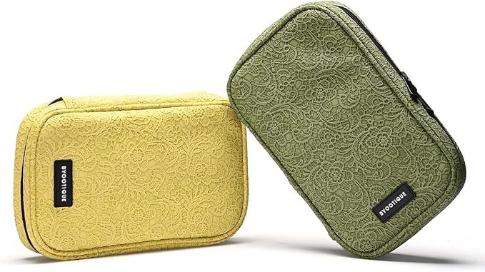 BYOOTIQUE 2 Pack Travel Makeup Brush Bag Cosmetic Brush Holder Organizer | Makeup Artist Bag Cosmetic,Pouch Zipper Bag,with Removable Mesh,for Brushes Cosmetics,Yellow and Green by BYOOTIQUE