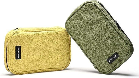 BYOOTIQUE 2 Pack Travel Makeup Brush Bag Cosmetic Brush Holder Organizer | Makeup Artist Bag Cosmetic,Pouch Zipper Bag,with Removable Mesh,for Brushes Cosmetics,Yellow and Green by BYOOTIQUE