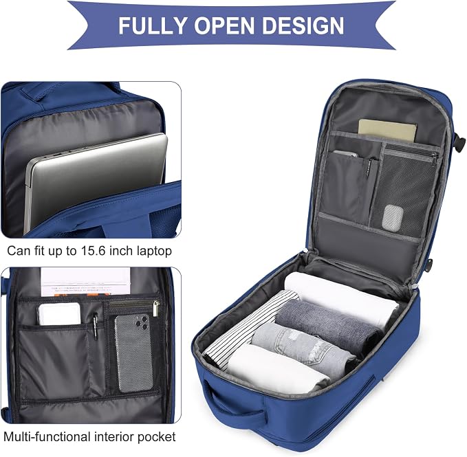 coowoz Large Travel Backpack For Women Men,Carry On Backpack Flight Approved,Hiking Backpacks Outdoor Rucksack Casual Daypack Travel Bag Essentials Personal Item Backpack (Royal Blue L) - Image 6