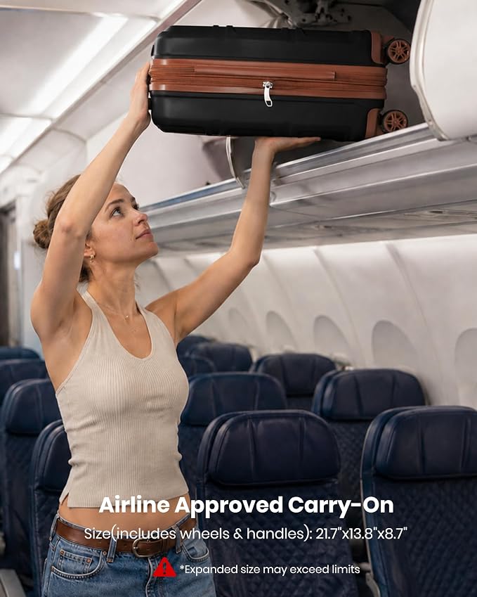 Kono Carry On Luggage 22x14x9 Airline Approved with Spinner Wheels | Lightweight PC+ABS 20 Inch Luggage with TSA Lock,Expandable Hard Shell Carry On Suitcases for Men Women,Black/Brown - Image 4