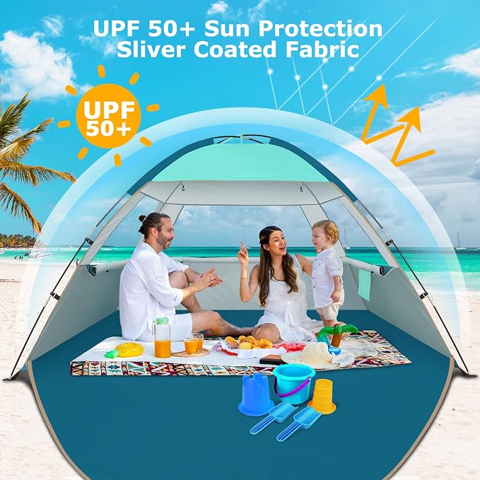 COMMOUDS Beach Tent Sun Shelter for 3/4/6/8 Person, UPF 50+ UV Protection Beach Shade Canopy Tent, Lightweight, Easy Set Up and Carry - Image 3