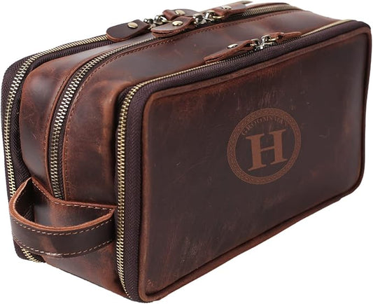 Personalized Leather Toiletry Bag for Men, 1/3/6pcs Wedding Gift Travel Shaving Dopp Kit - Cosmetic Bags Toiletries Bathroom Organizer - Groomsmen Gift(C1pc) by ROCKCOW