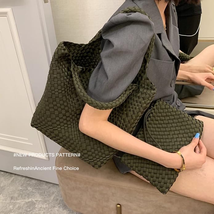JINMANXUE Woven Hobo Bag For Women Neoprene Tote Bag Large Capacity Handbag Patchwork Handmade Casual Shoulder Bags - Image 9