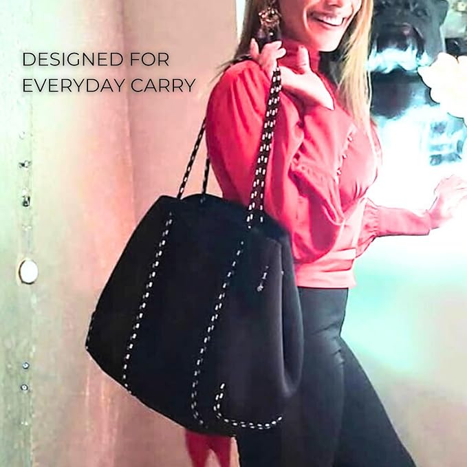 POPUPS Large Neoprene Tote Bag for Women - Everyday Designer Handbag for Travel Work and Beach with Pockets and Zipper Pouch - Image 7