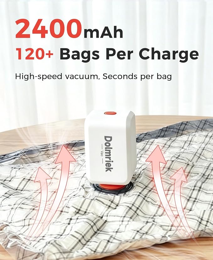 18pcs Vacuum Seal Bags for Clothing Travel, Cordless Pump, Carry-on Size Compression Packing Bags, 4000Pa Suction & 2400mAh Battery, Vacuum Storage Bags for Clothes, Luggage, Suitcase, Space Saver - Image 4