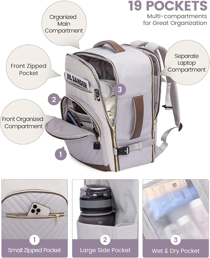 LOVEVOOK Travel Backpack for Women,50L Carry On Backpack for Airplanes,18 Inch Laptop Personal Item Travel Bag,TSA Approved Carry On Luggage,Waterproof Weekender Business Hiking Bag - Image 4