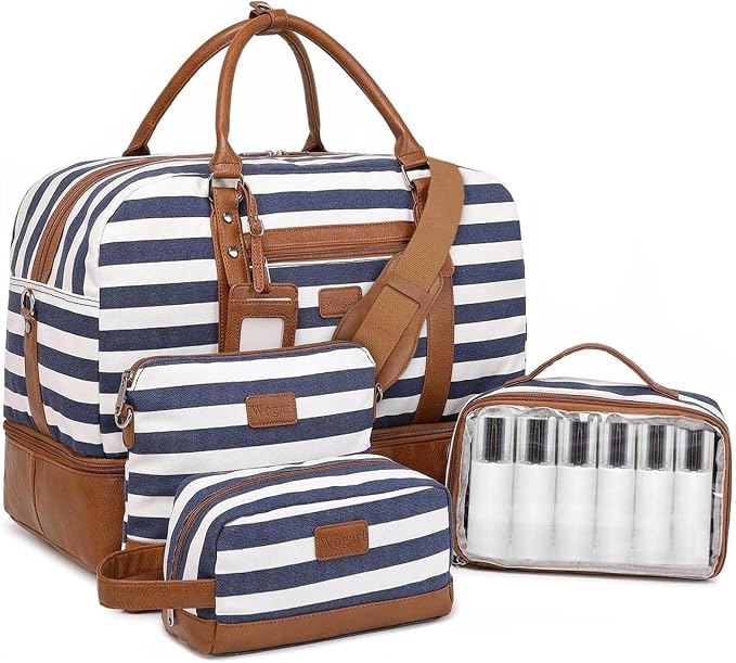 Wogarl 4PCS Weekender Bags for Women Large Overnight Weekend Travel Duffel Carry on Shoulder with Shoe Compartment Canvas Toiletry Bag for Travel Business Gym by Wogarl