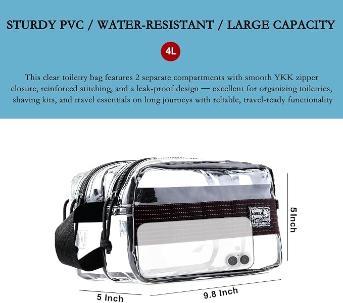 Rough Enough Clear Travel Toiletry Bag for Men Women Traveling Toiletries Essentials Shaving Hygiene Dopp Kit - Image 3