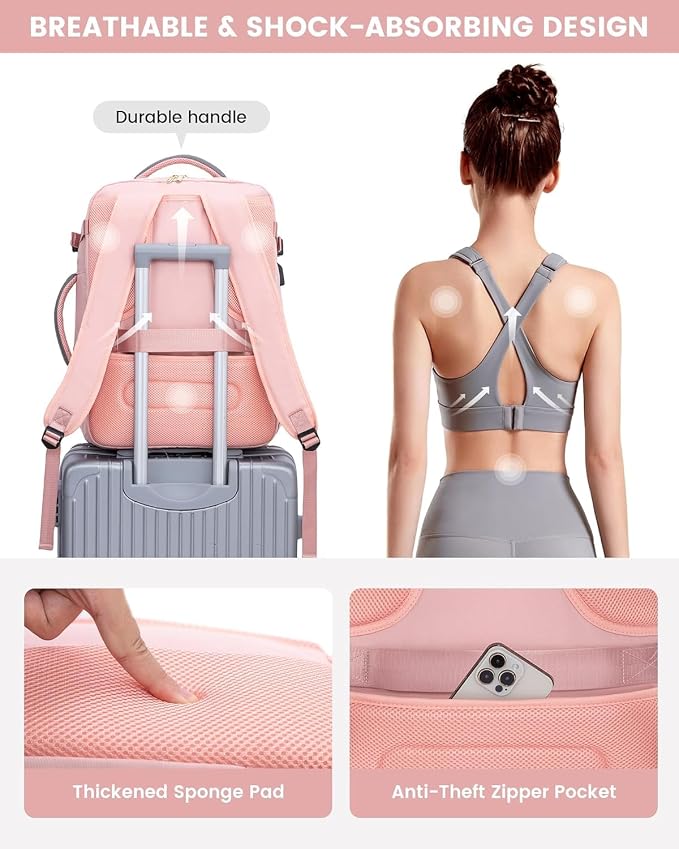 LOVEVOOK Large Travel Backpack for Women, TSA Carry on Backpack for Airplanes, 56L Personal Item Travel Bag for Women fits 17" Laptop,Waterproof Carry on Bag Airplane Approved with 3 Packing Cubes - Image 7
